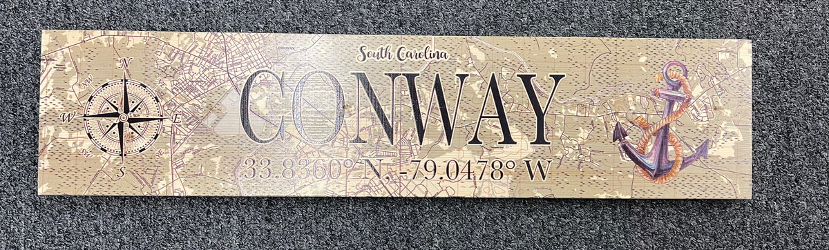 Conway Wood Map Coordinate Sign| Fourth and Main on Laurel