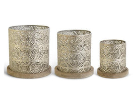 Champagne Punched Metal  Basket w/Wood Base